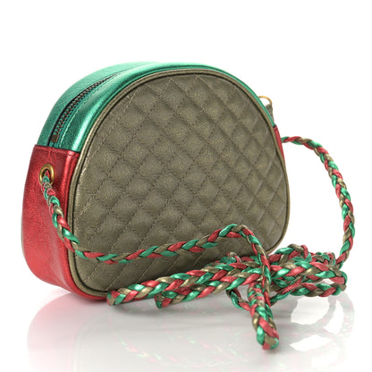 Gucci Laminated Nappa Trapuntata Mini Zumi Dome Shoulder Bag Rosso Jasmine Green Rame 5 of 8