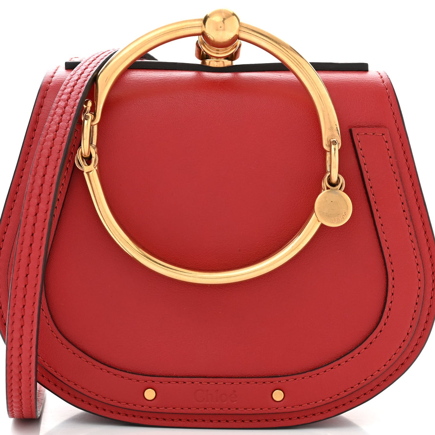 Calfskin Suede Small Nile Bracelet Bag Sepia Red