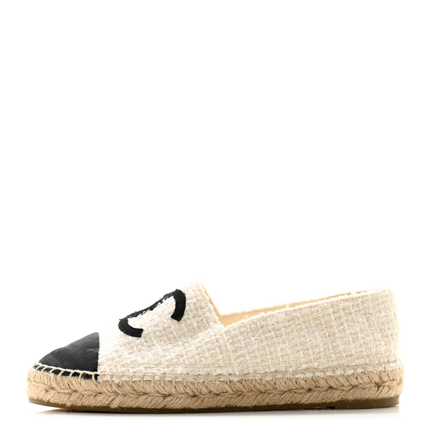Tweed Grosgrain CC Espadrilles 39 White Black