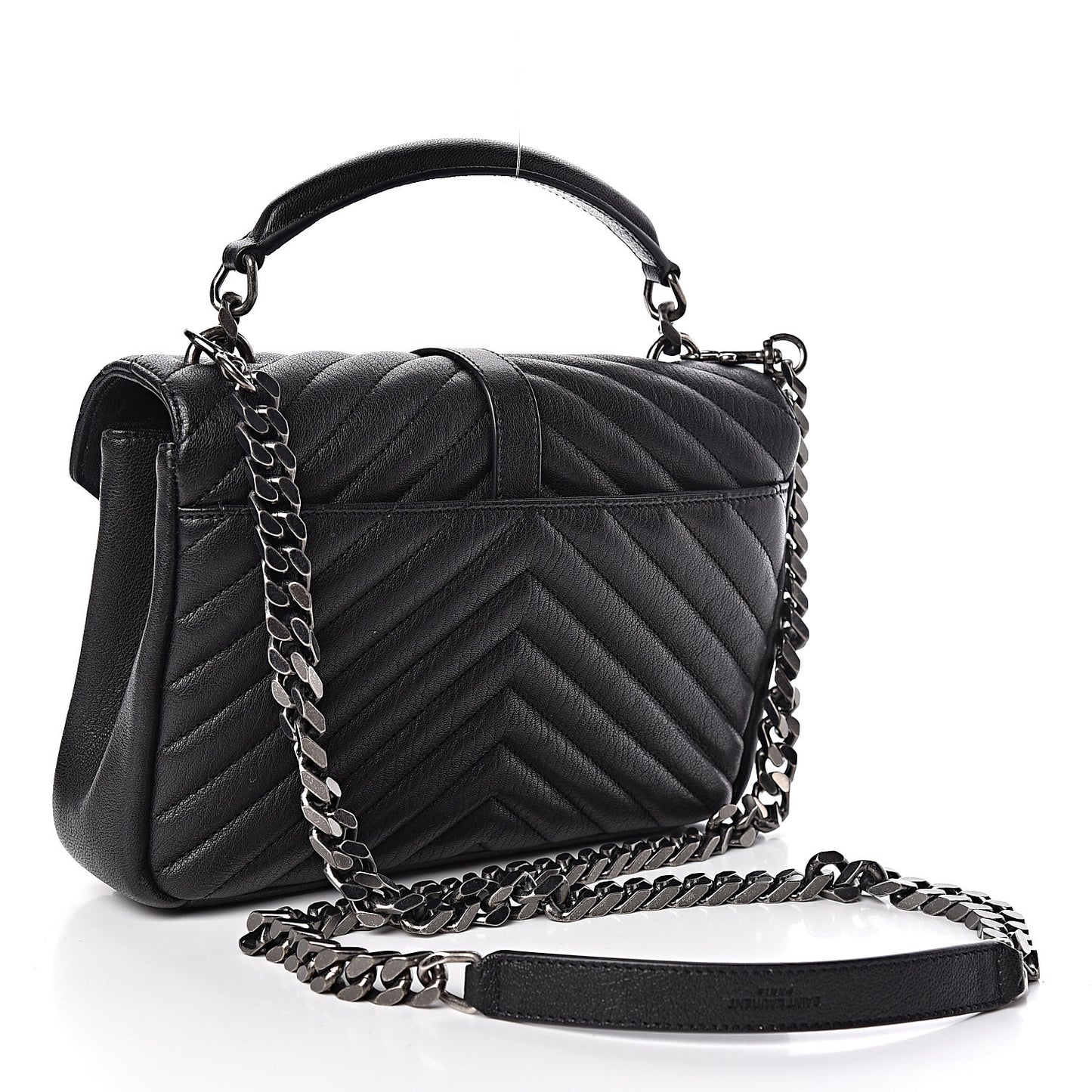 Sheepskin Matelasse Chevron Monogram Medium College Bag Black
