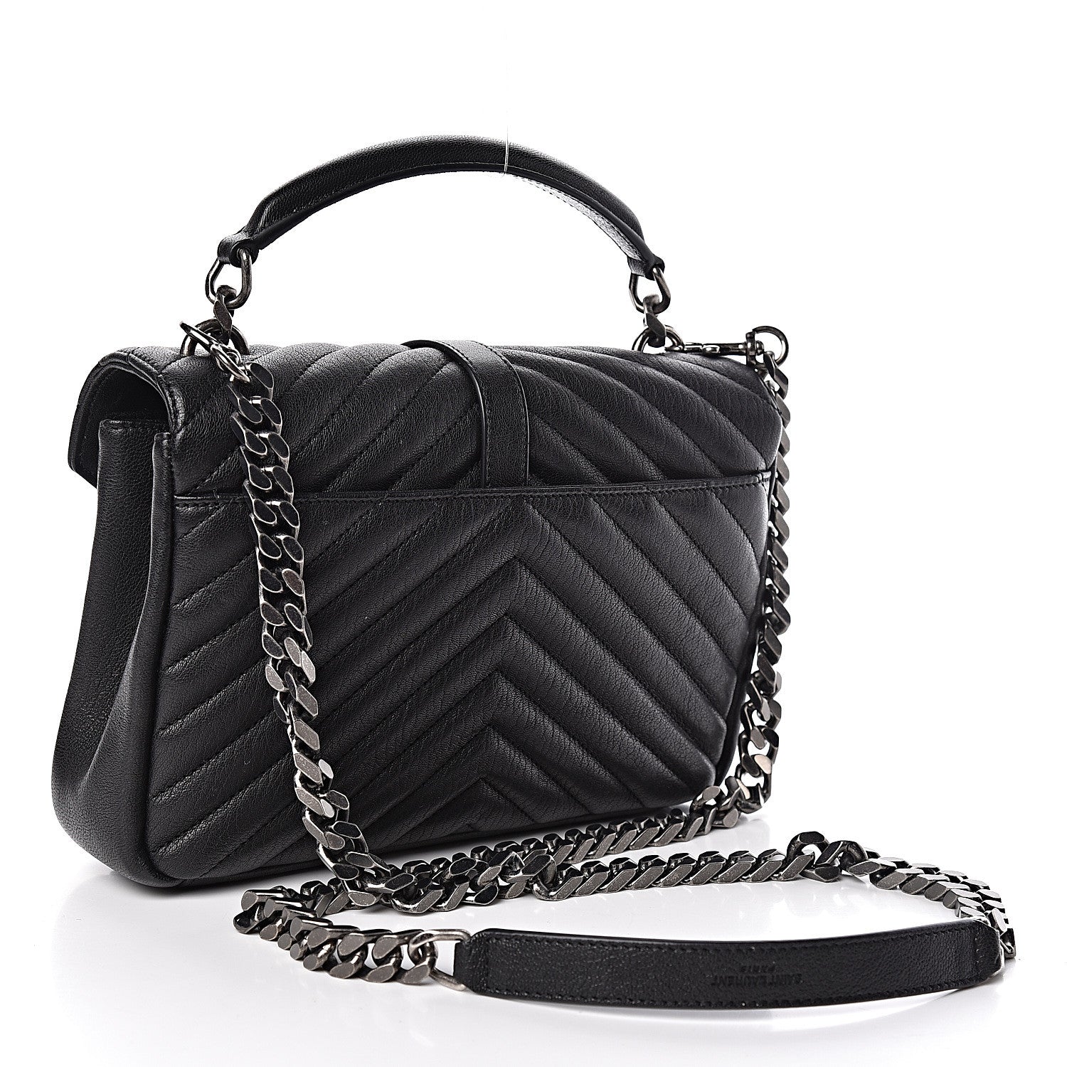 Saint Laurent Sheepskin Matelasse Chevron Monogram Medium College Bag Black 4 of 11