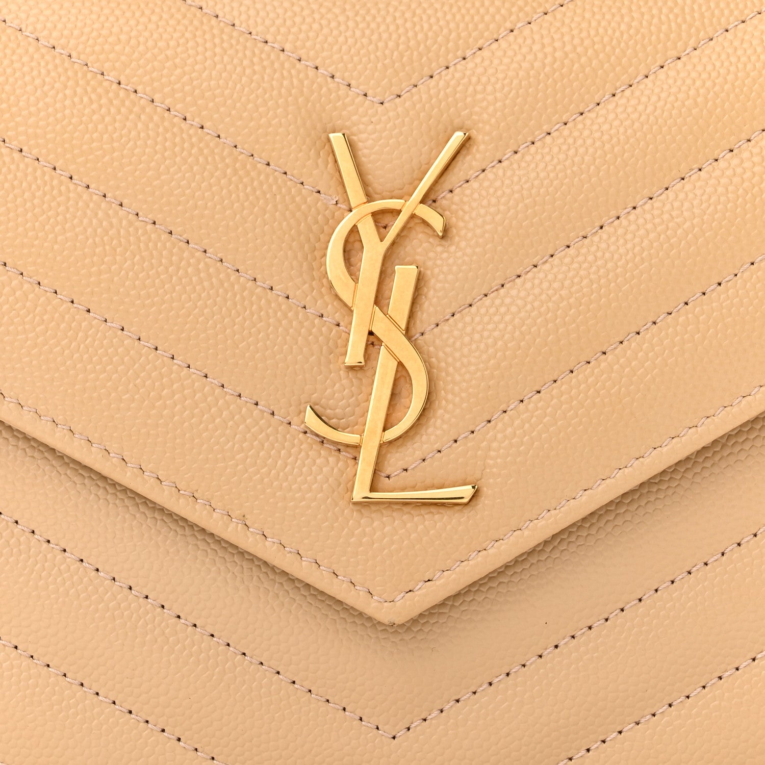 Saint Laurent Grain De Poudre Matelasse Chevron Monogram Envelope Chain Wallet Nude Powder 8 of 10