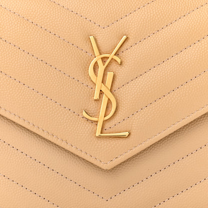 Saint Laurent Grain De Poudre Matelasse Chevron Monogram Envelope Chain Wallet Nude Powder 8 of 10
