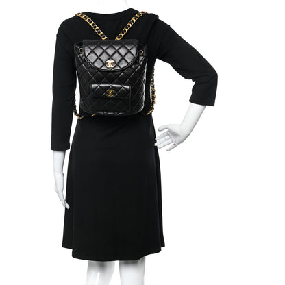 Chanel Lambskin Quilted Drawstring Backpack Black 2 of 9