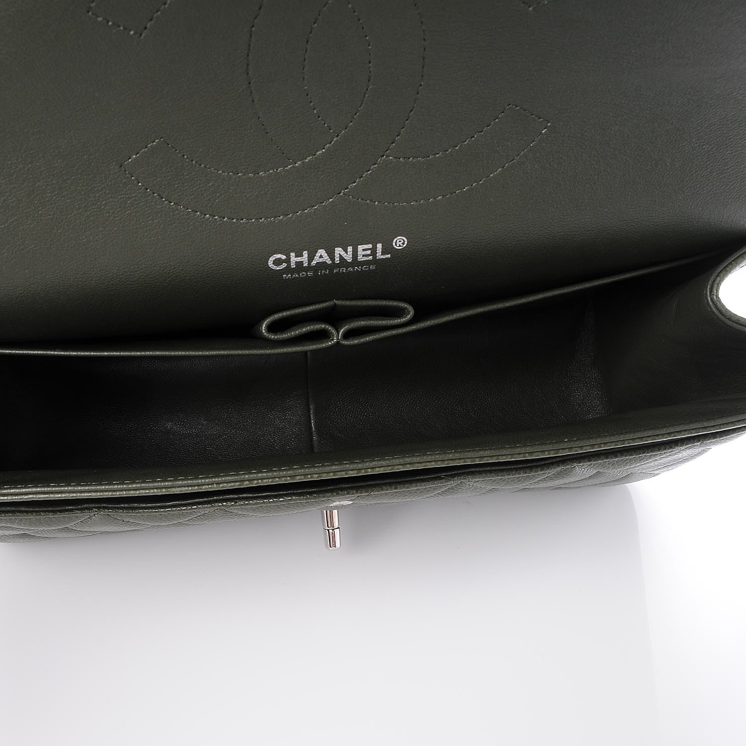 Chanel Caviar Quilted Jumbo Double Flap Dark Green 6 of 9