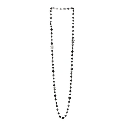 Chanel Pearl Beaded CC Long Necklace Silver Black 3 of 5
