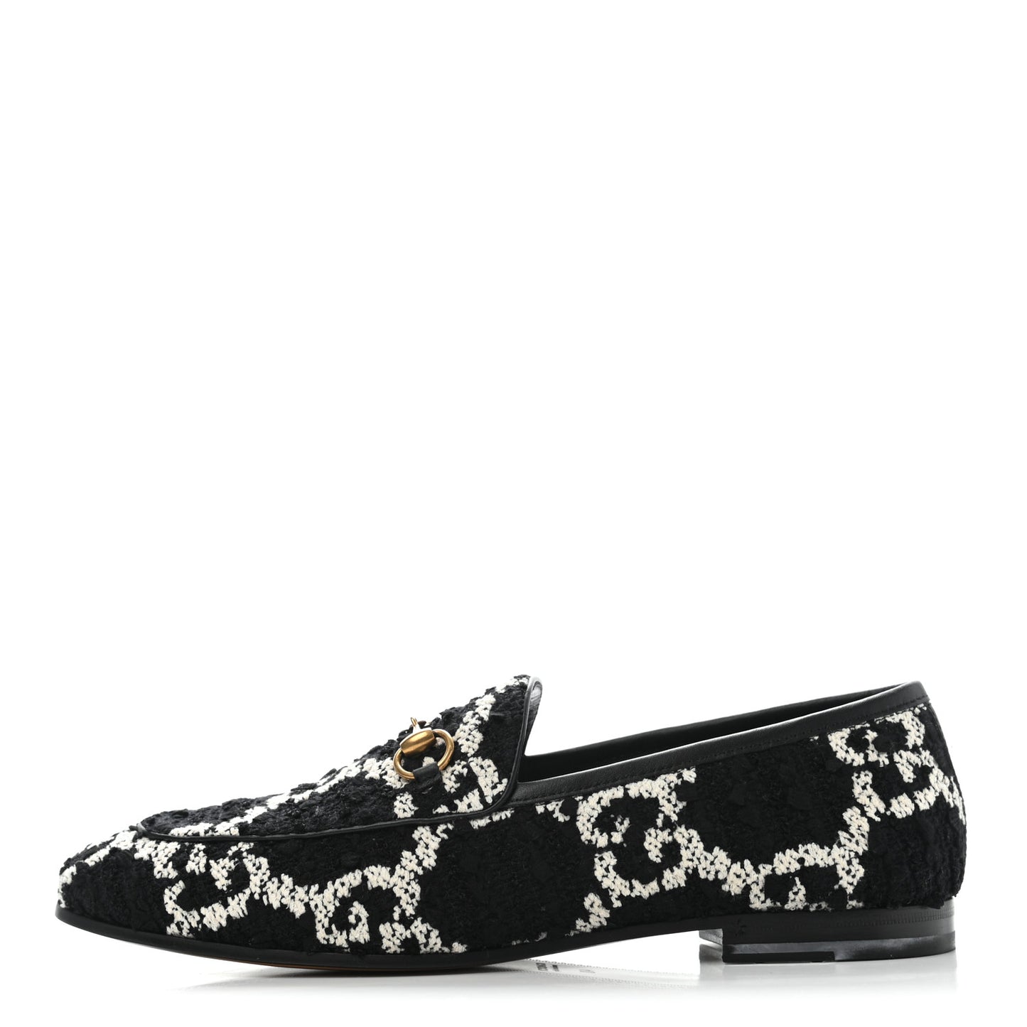 Tweed GG Monogram Horsebit Womens Jordaan Loafers 40 Black Natural