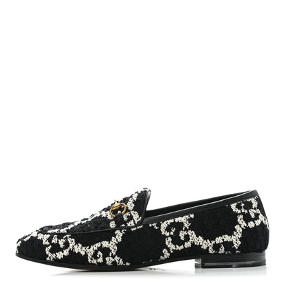 Gucci Tweed GG Monogram Horsebit Womens Jordaan Loafers 40 Black Natural 2 of 8