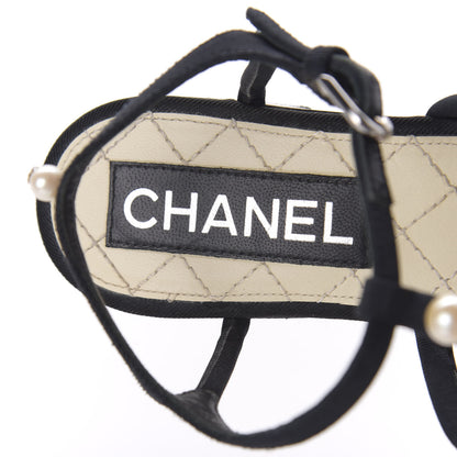 Chanel Grosgrain Pearl Sandals 35 Black 7 of 7