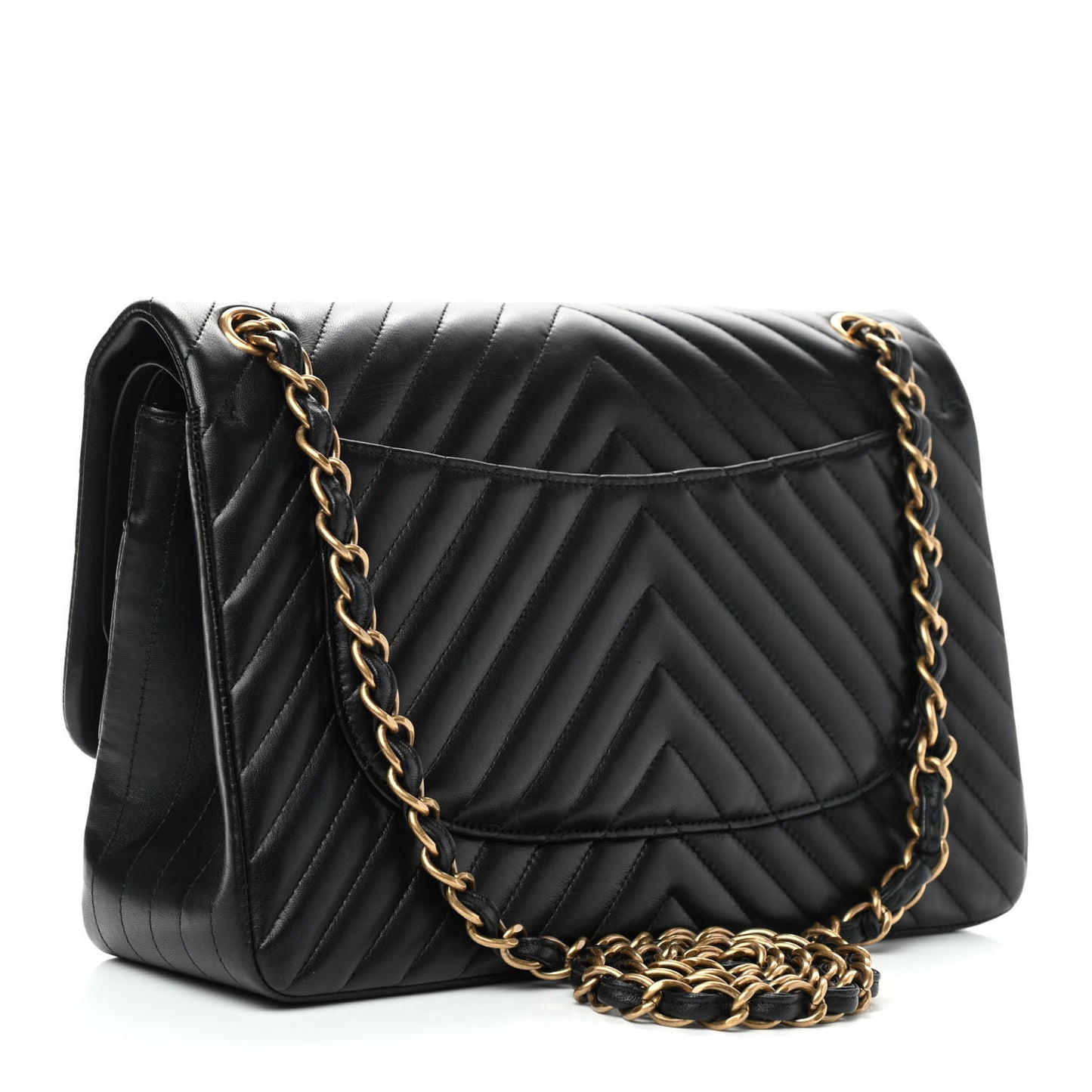 Lambskin Chevron Quilted Jumbo Double Flap Black