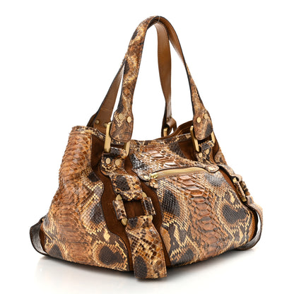 Jimmy Choo Suede Snakeskin Mahala Tote Brown Multicolor 3 of 9