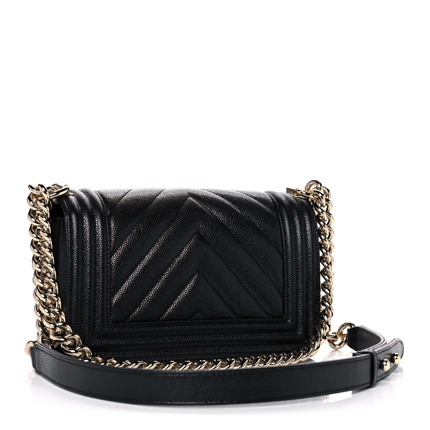 Caviar Chevron Quilted Small Boy Flap Black