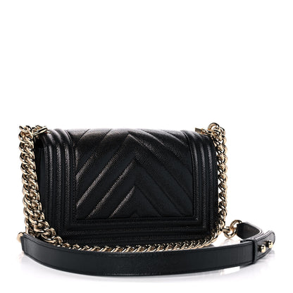Chanel Caviar Chevron Quilted Small Boy Flap Black 3 of 13