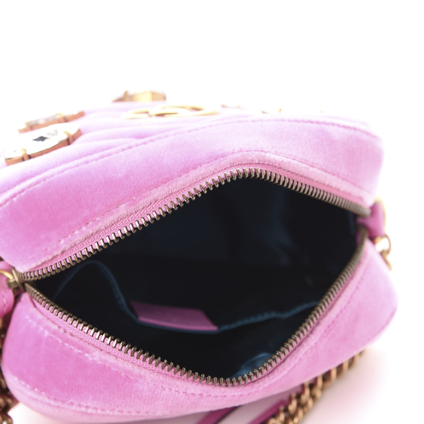 Velvet Matelasse Marquise Crystals Mini GG Marmont Chain Shoulder Bag Malva