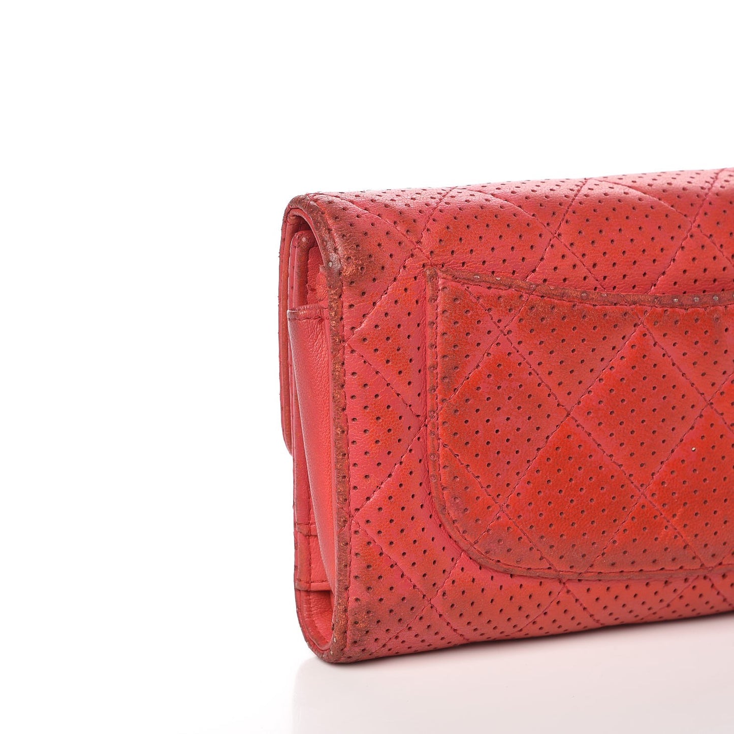 Perforated Lambskin Quilted Flap Wallet Red