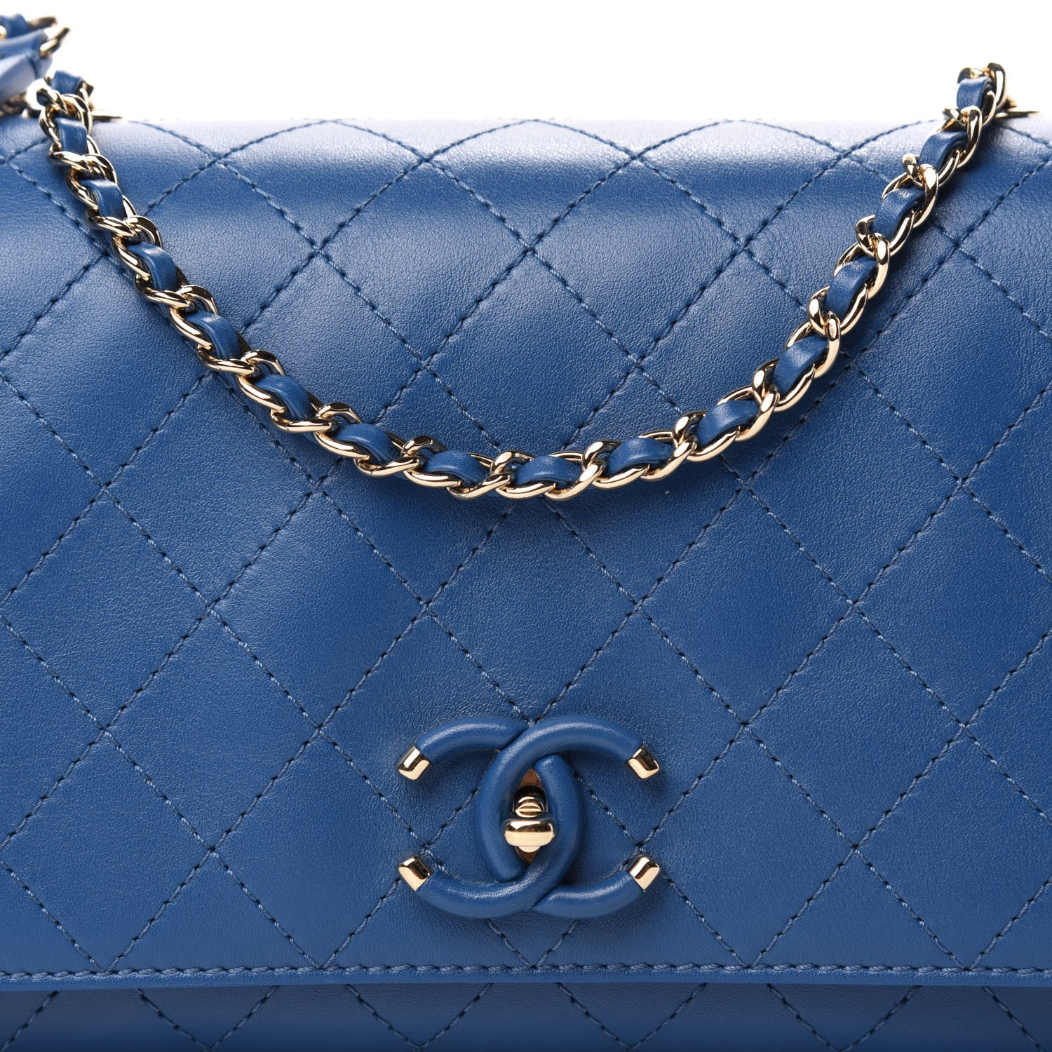 Chanel Calfskin Stitched Medium Covered CC Flap Bag Blue 12 of 12