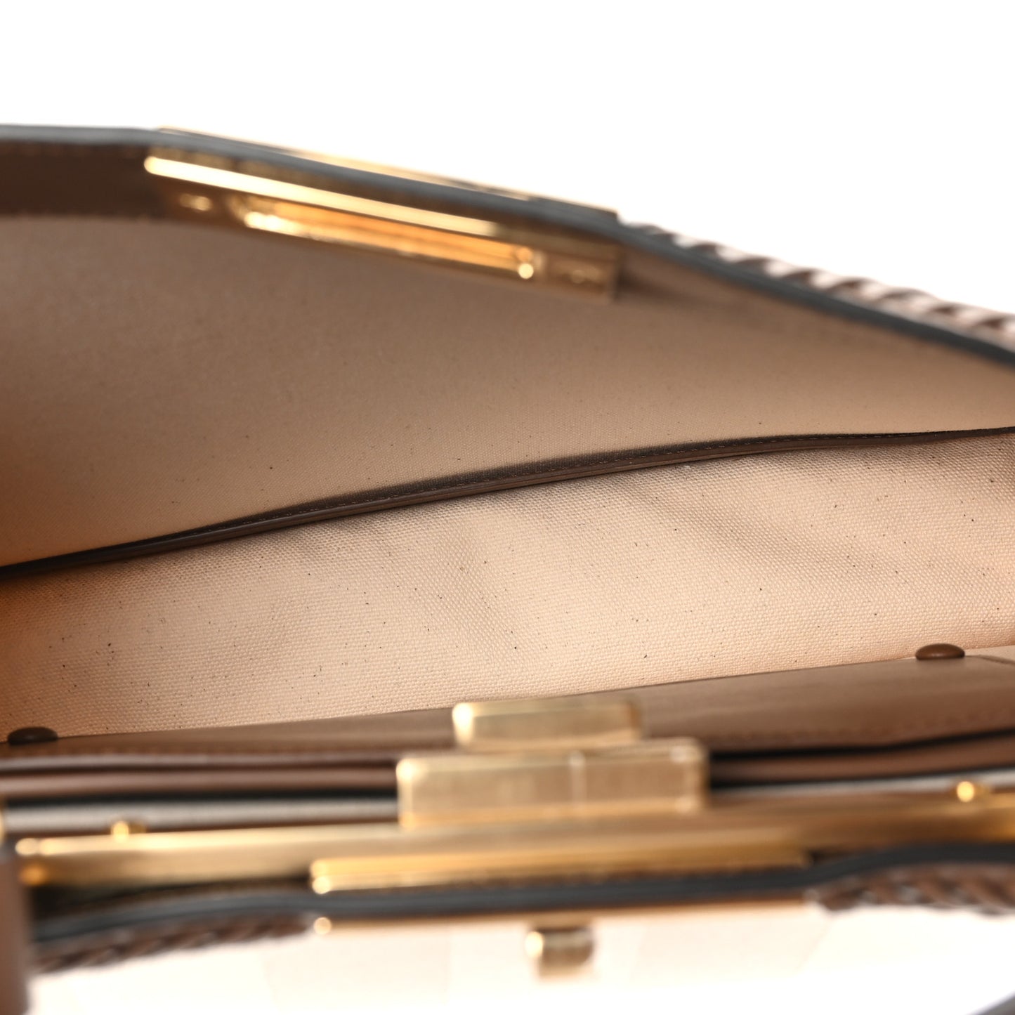 Canvas Pequin Calfskin Ceylon Medium Peekaboo I SEE U Satchel Grezzo Gianduia