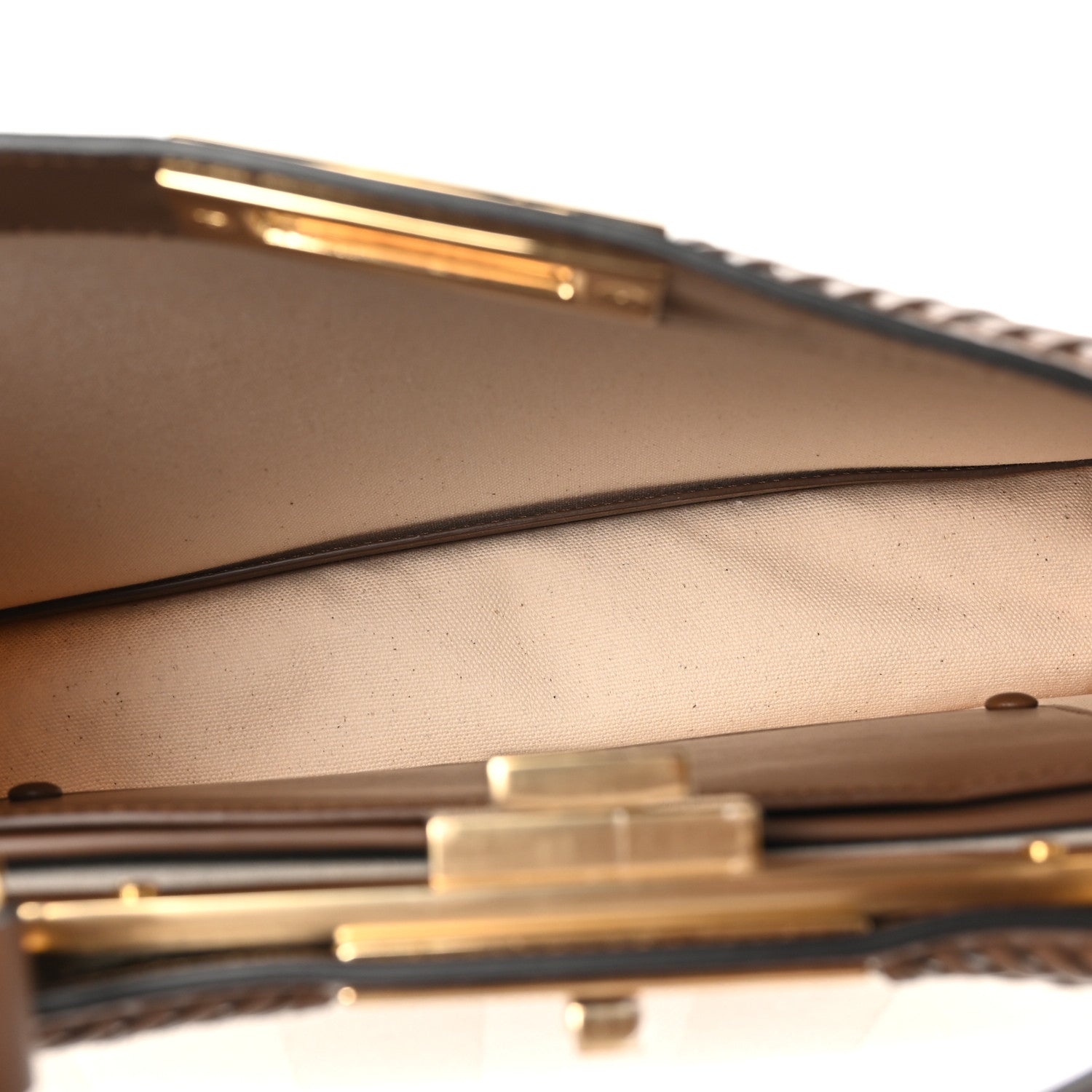 Fendi Canvas Pequin Calfskin Ceylon Medium Peekaboo I SEE U Satchel Grezzo Gianduia 5 of 10