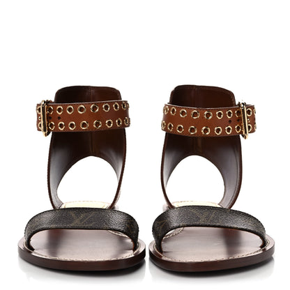 Louis Vuitton Calfskin Monogram Passenger Flat Sandals 37 Cognac 2 of 8