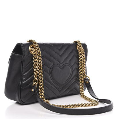 Gucci Calfskin Matelasse Small GG Marmont Shoulder Bag Black 3 of 15