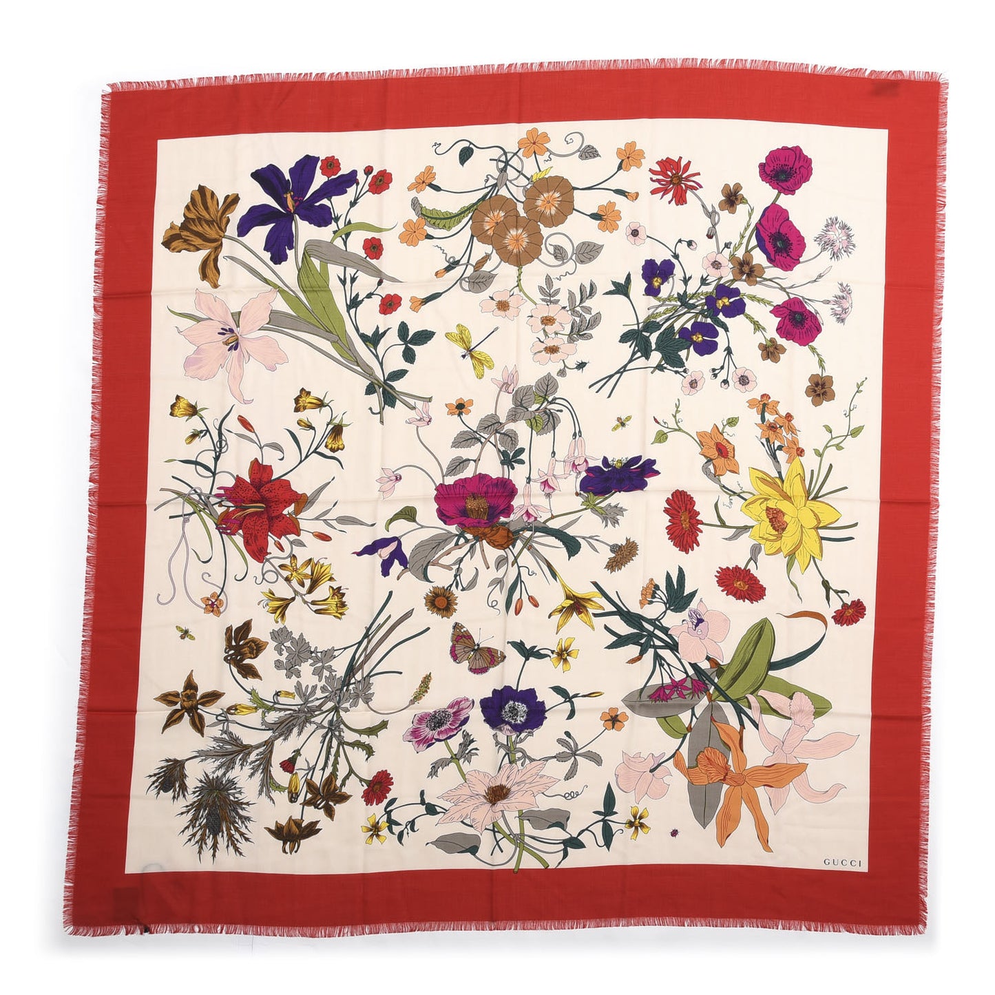 Silk Flora Gothic Square Scarf Ivory Red
