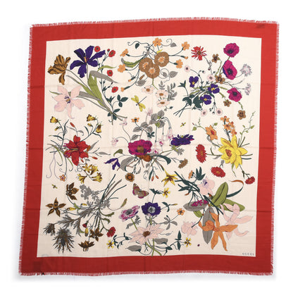 Gucci Silk Flora Gothic Square Scarf Ivory Red 1 of 4