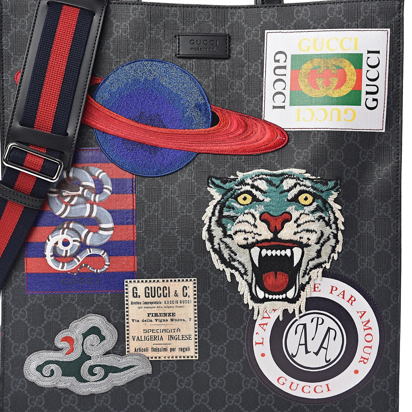 GG Supreme Monogram Night Courrier Vertical Tote Black Multicolor