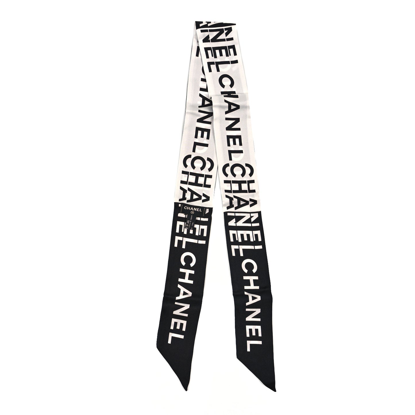 Silk Logo Slim Bandeau Scarf Black White