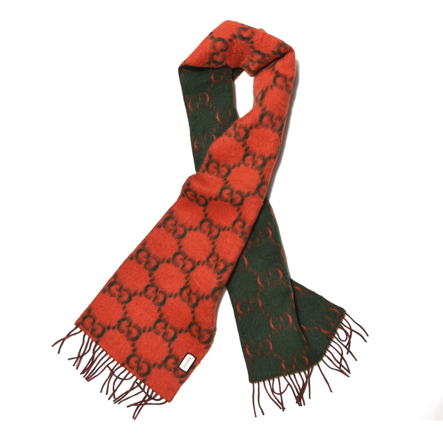 Wool Alpaca GG Monogram Big GG Rock Scarf Green Red