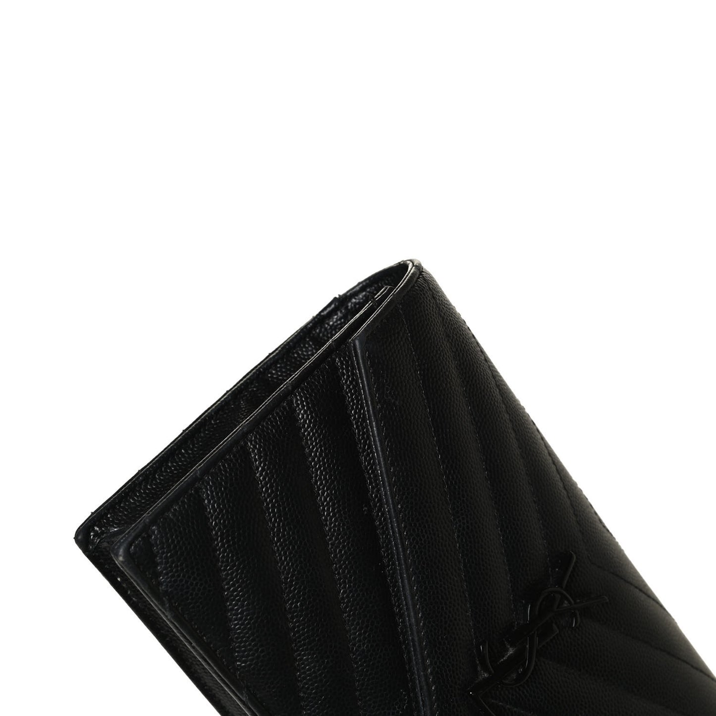 Grain De Poudre Matelasse Chevron Monogram Envelope Chain Wallet Black