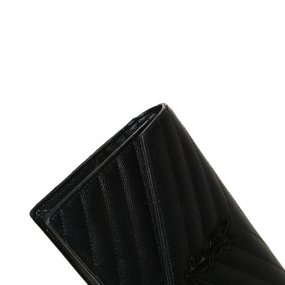 Saint Laurent Grain De Poudre Matelasse Chevron Monogram Envelope Chain Wallet Black 11 of 12