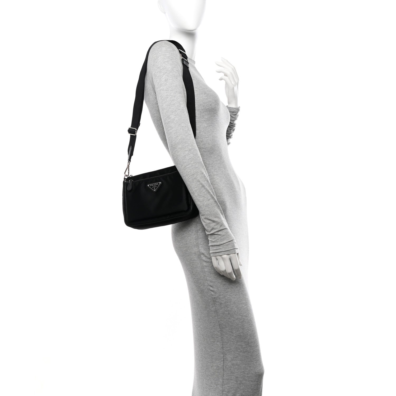 Prada Re-Nylon Saffiano Double Pouch Shoulder Bag Black 2 of 16