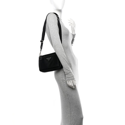 Prada Re-Nylon Saffiano Double Pouch Shoulder Bag Black 2 of 16