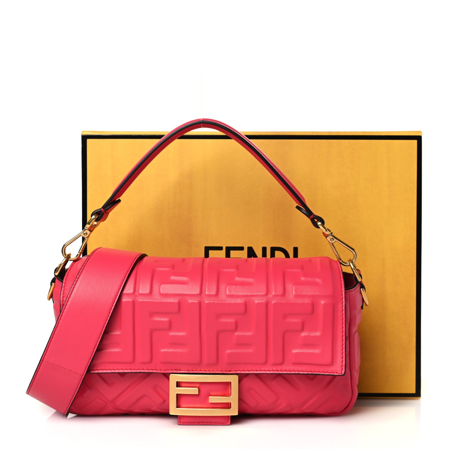 Fendi Nappa FF 1974 Embossed Baguette Lampone 11 of 11