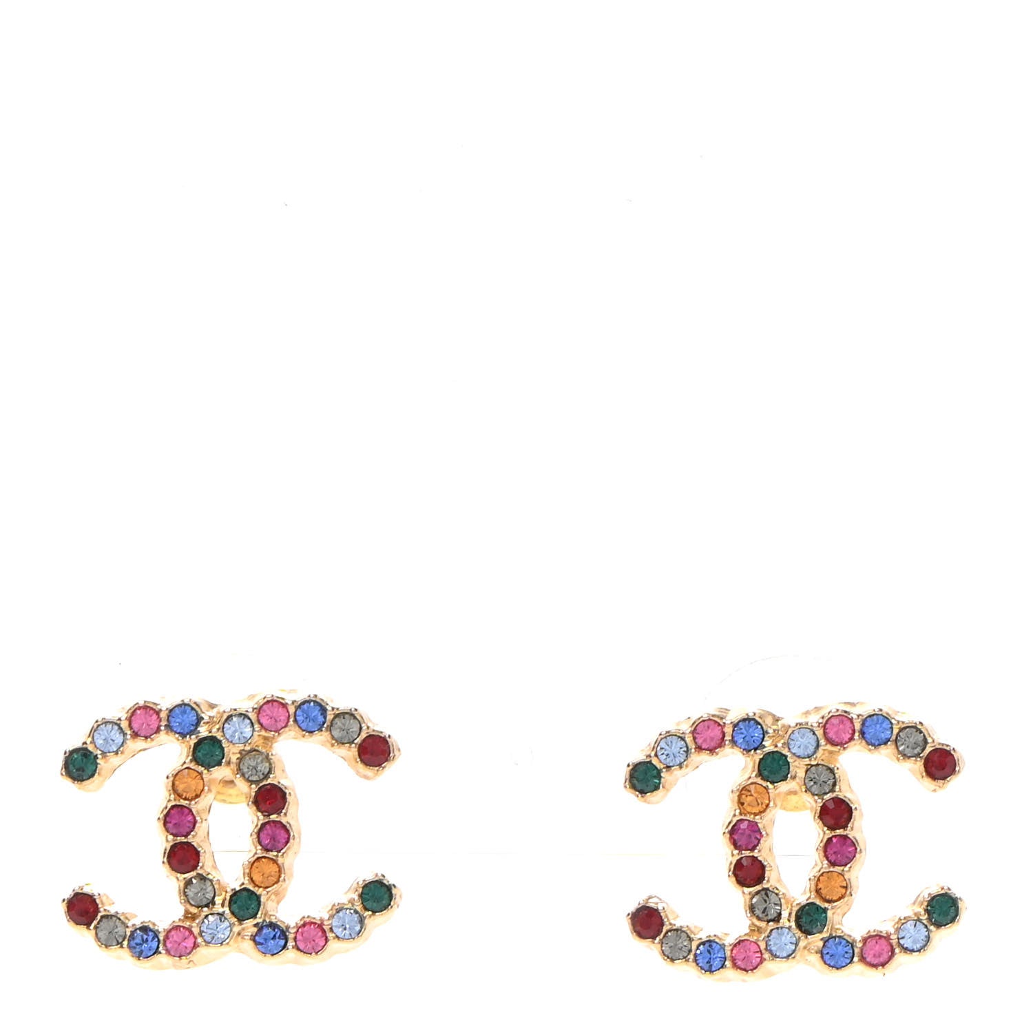 Chanel Crystal Over The Rainbow CC Earrings Gold Multicolor 1 of 4