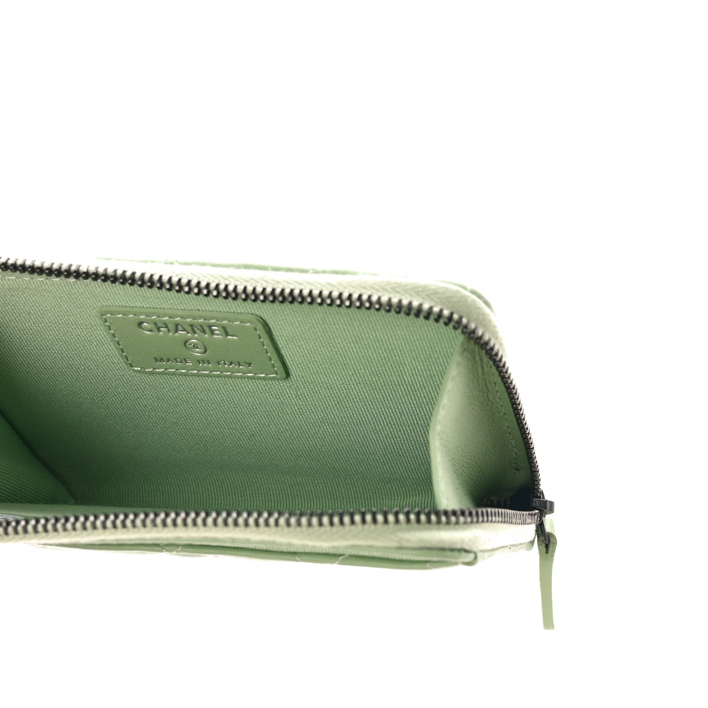 Lambskin Quilted CC Zip Around Card Holder Green