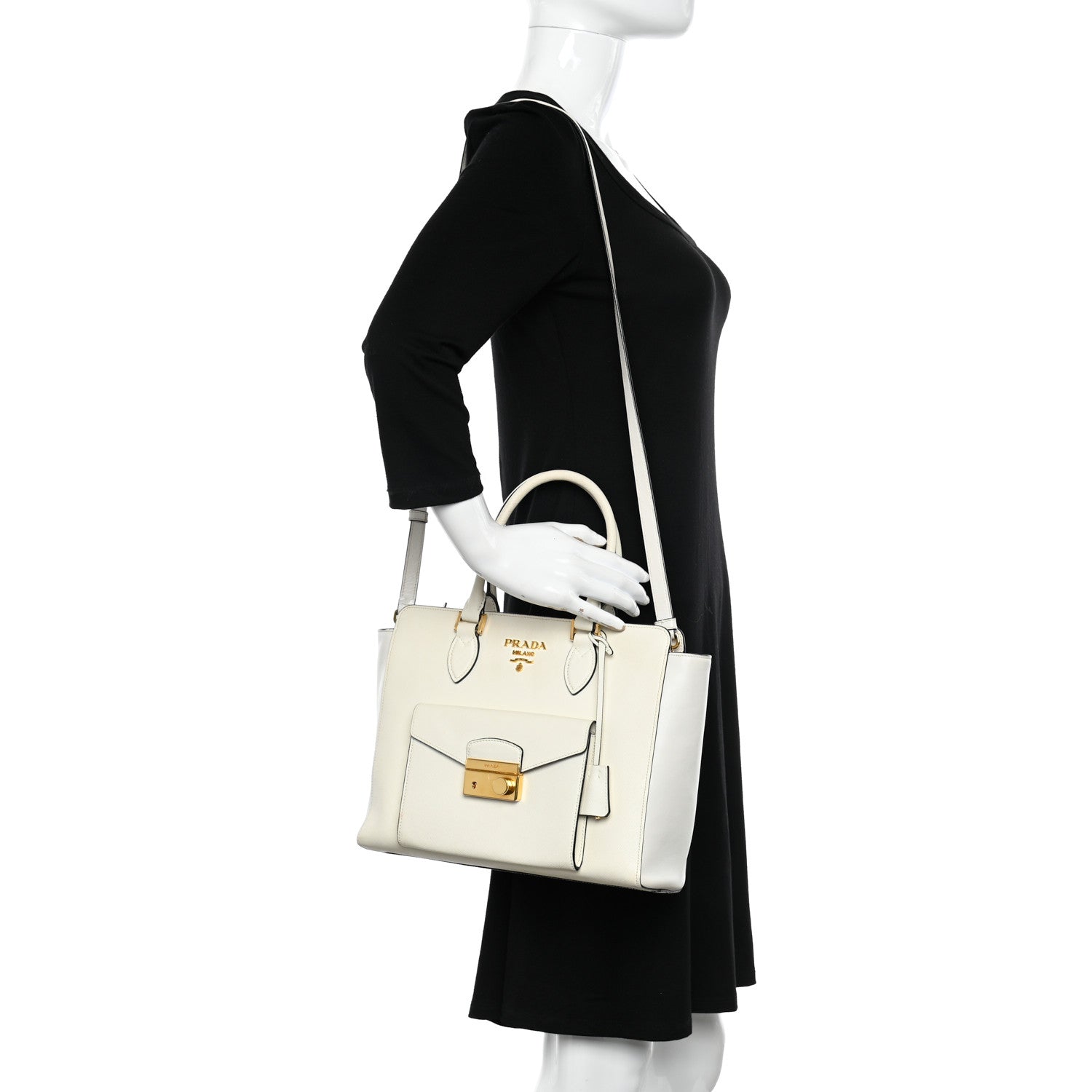 Prada Saffiano Soft Calfskin Front Pocket Zippered Tote White 2 of 20