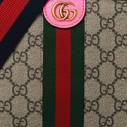 Gucci GG Supreme Monogram Textured Dollar Calfskin Web Ophidia Wristlet Shoulder Bag Beige Ebony Fuchsia 8 of 10