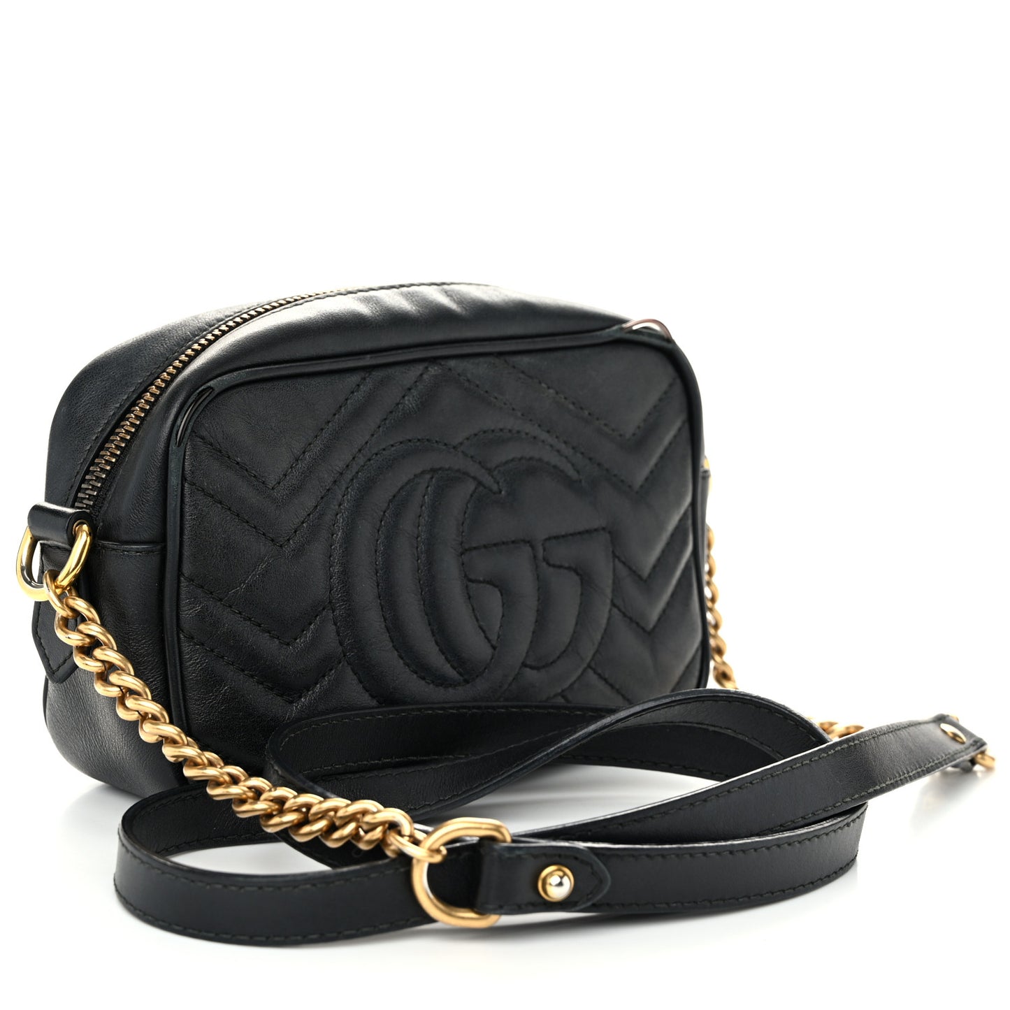 Calfskin Matelasse Mini GG Marmont Chain Shoulder Bag Black