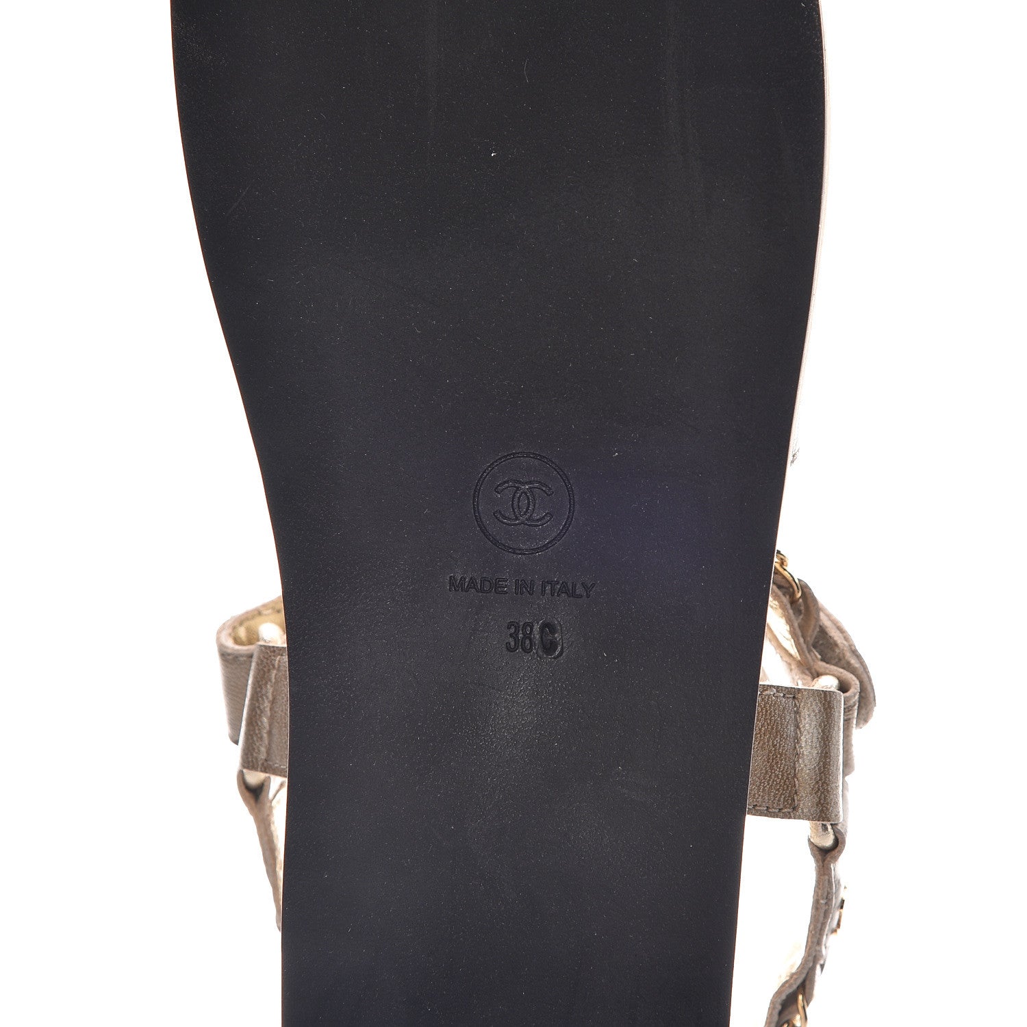 Chanel Metallized Goatskin Chain Flat Sandals 38 Gold 6 of 8
