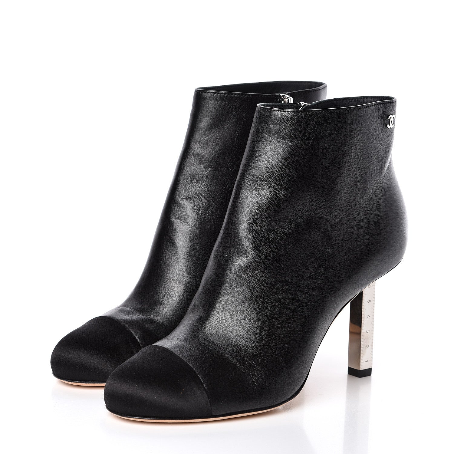 Chanel Lambskin Satin Cap Toe Ankle Boots 37 Black 3 of 9
