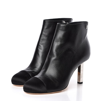 Chanel Lambskin Satin Cap Toe Ankle Boots 37 Black 3 of 9