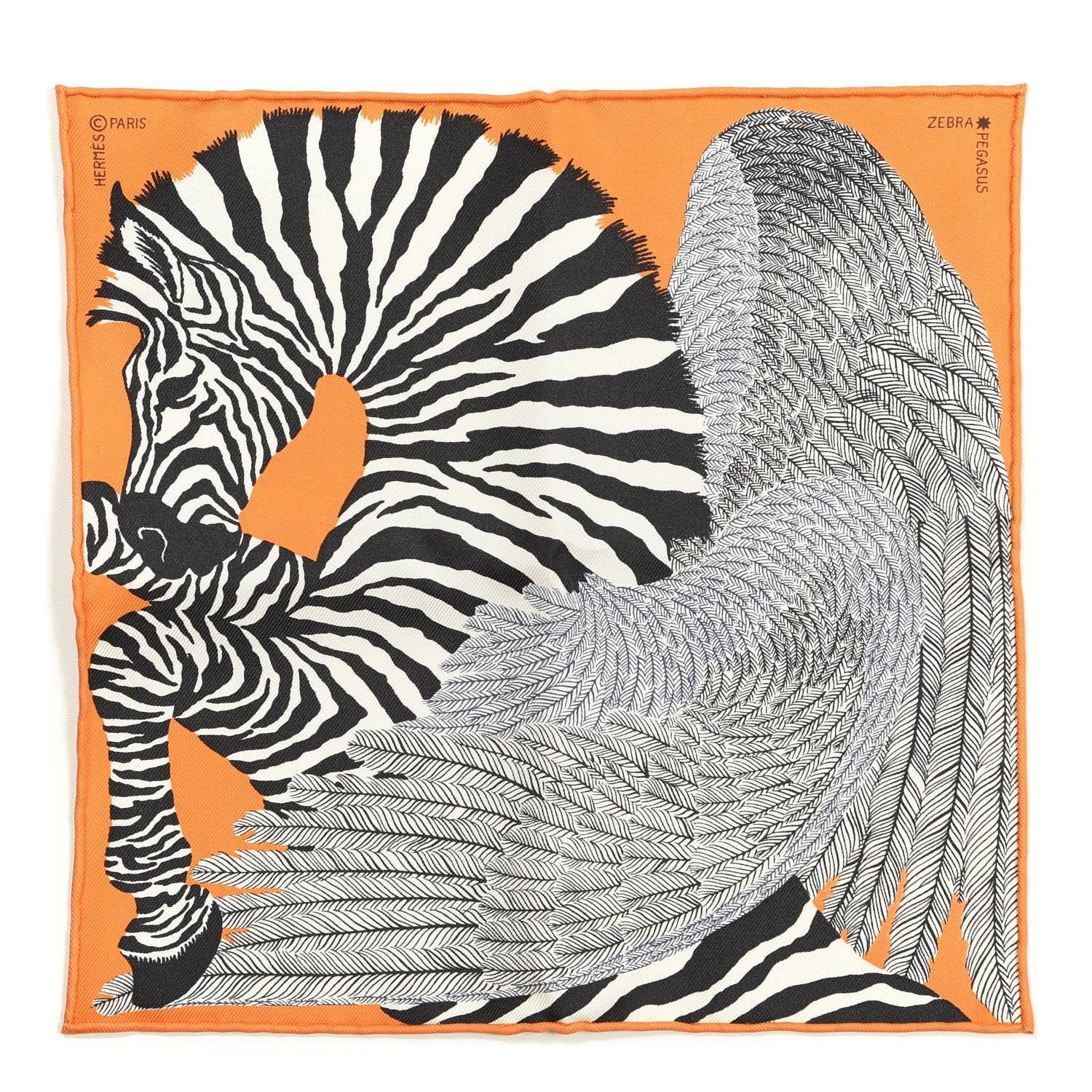 Hermes Silk Carre Zebra Pegasus Nano Scarf 20 Orange Vif Black 1 of 2