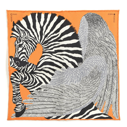 Hermes Silk Carre Zebra Pegasus Nano Scarf 20 Orange Vif Black 1 of 2