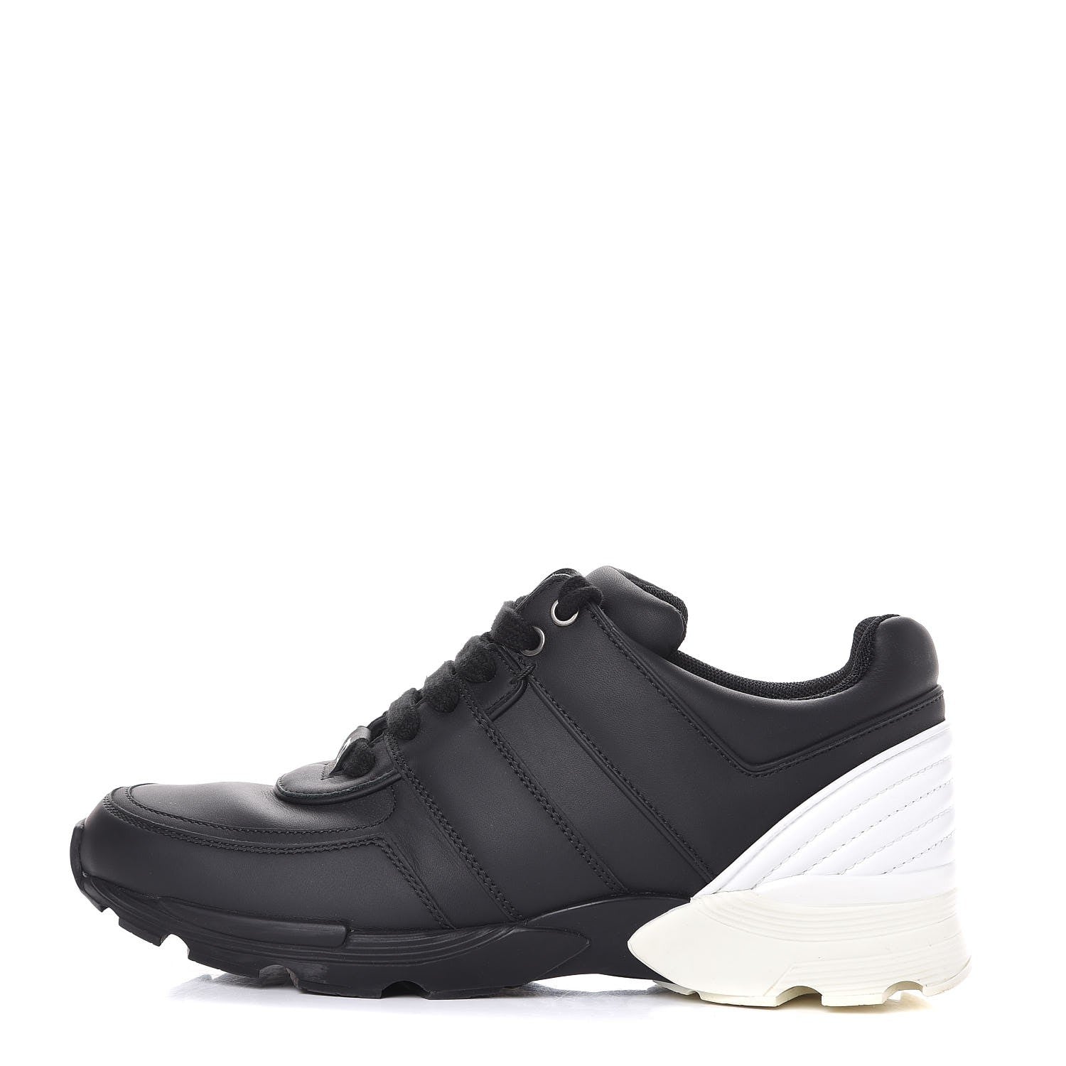 Chanel Calfskin Neoprene CC Sneakers 37.5 Black White 1 of 9
