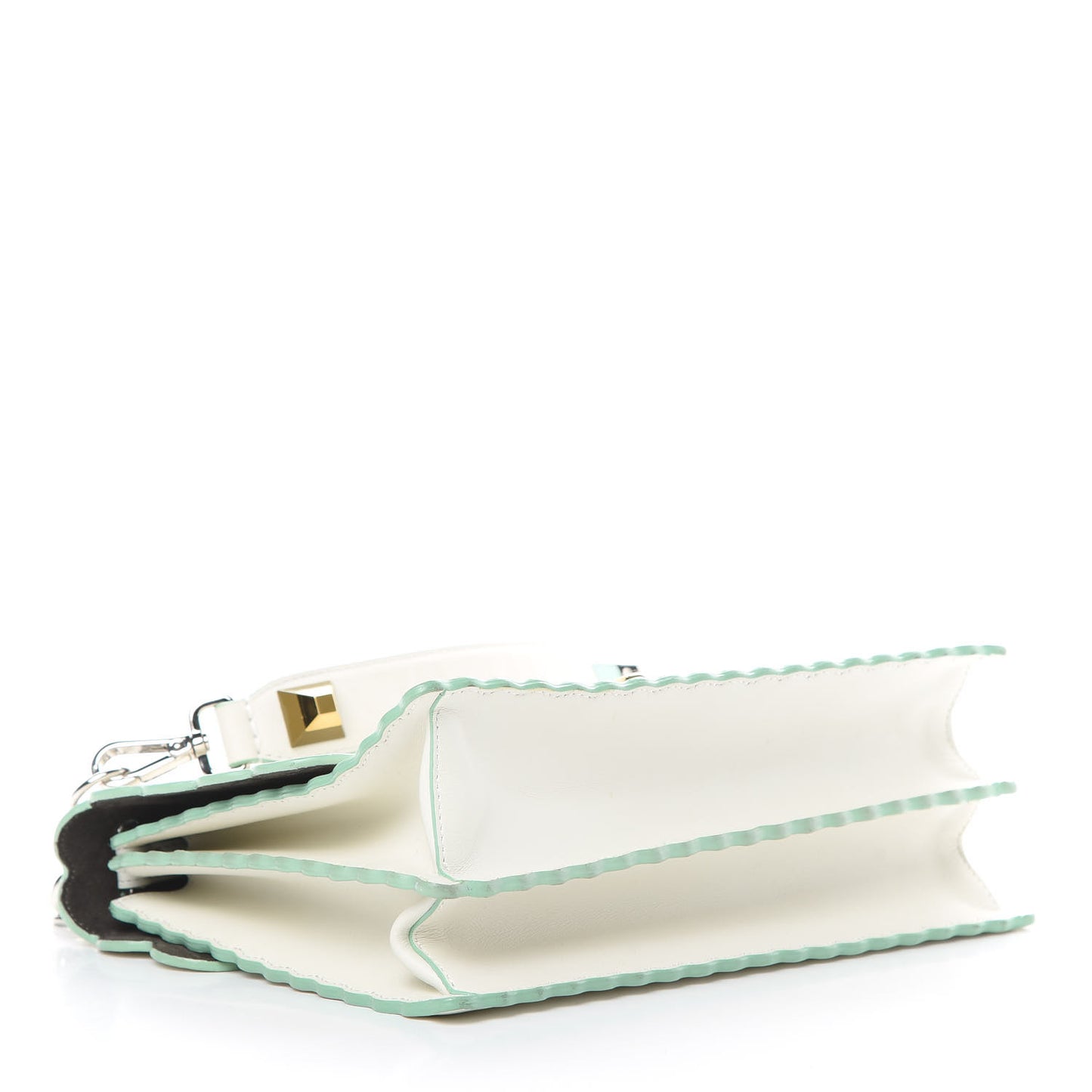 Vitello Baltico Scalloped Studded Kan I Shoulder Bag Bianco