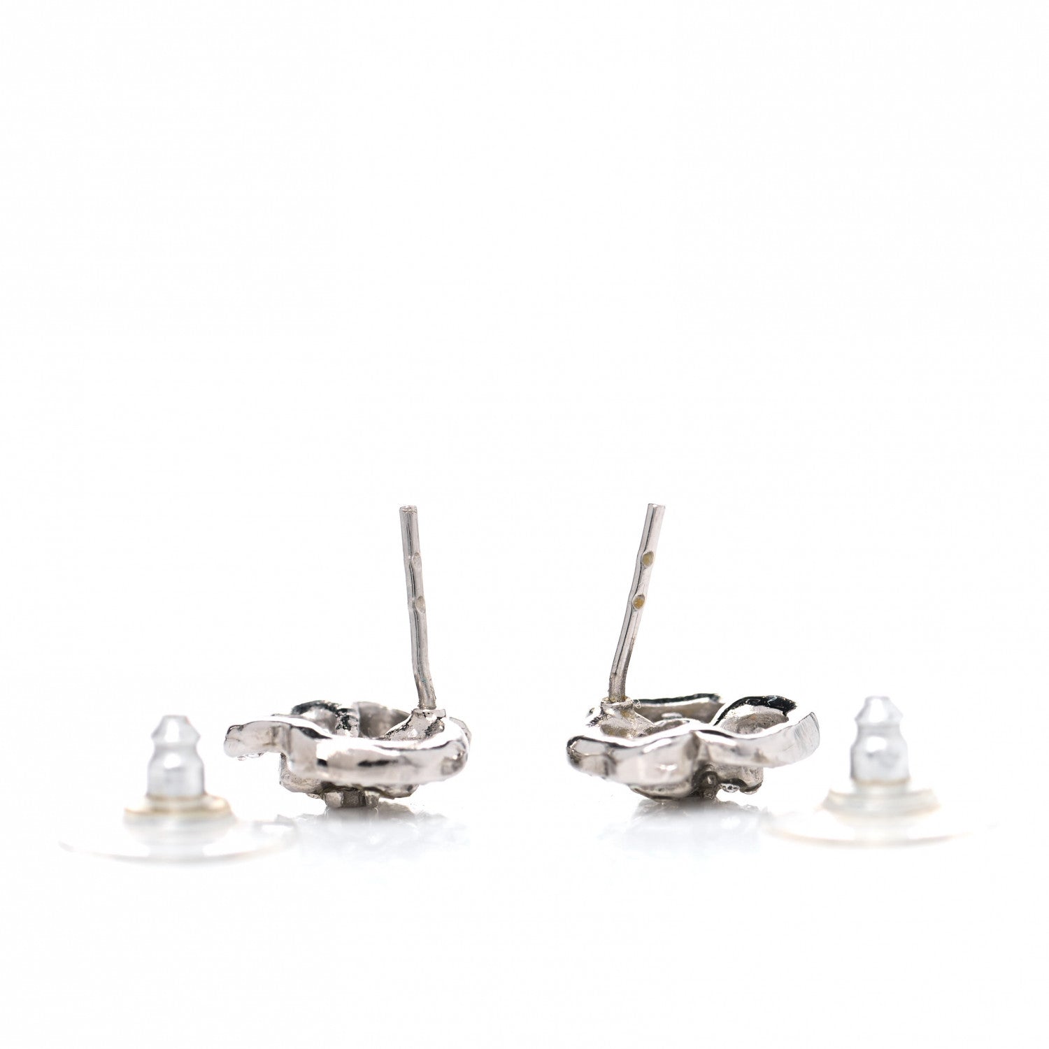 Chanel Crystal CC Camellia Earrings Silver 3 of 3