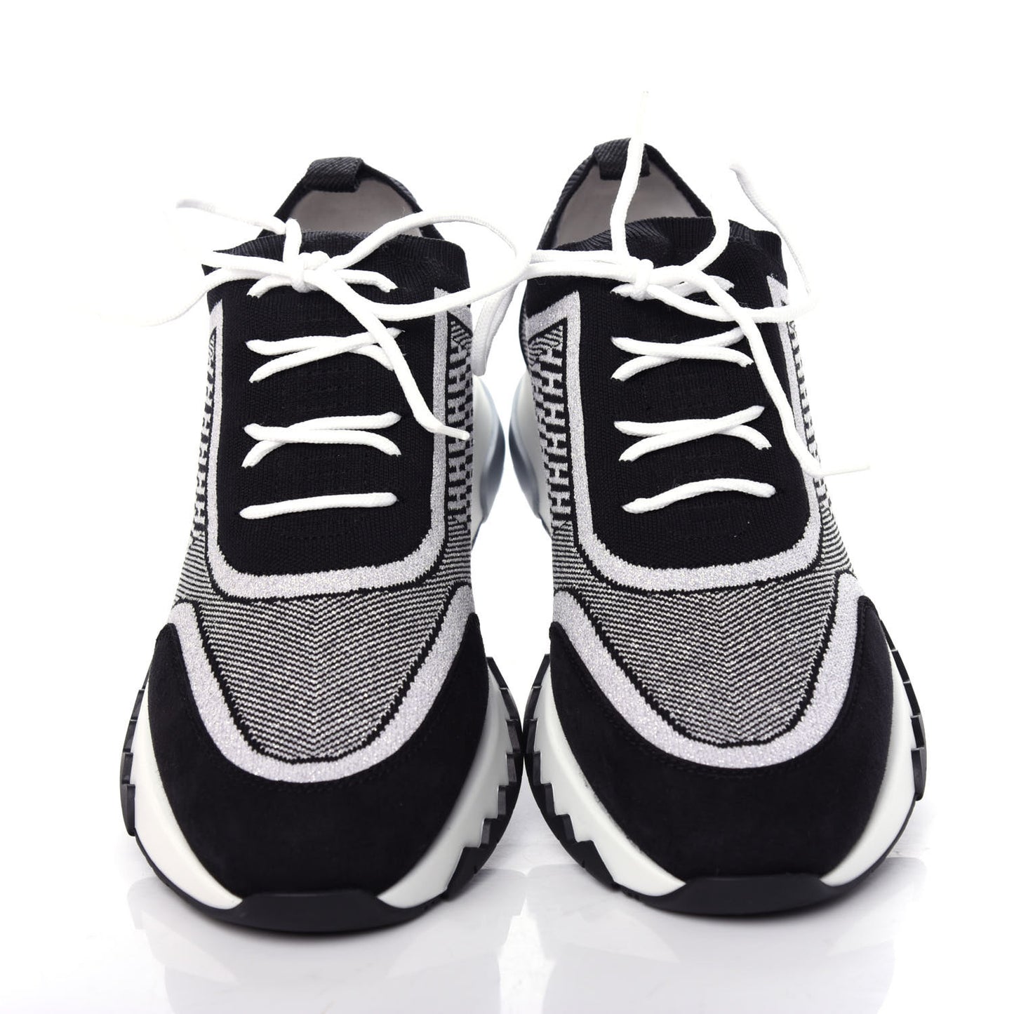 Knit Calfskin Suede Goatskin Bi-Color Womens Addict Sneakers 38 Black White