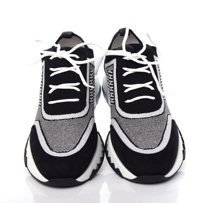 Hermes Knit Calfskin Suede Goatskin Bi-Color Womens Addict Sneakers 38 Black White 5 of 11