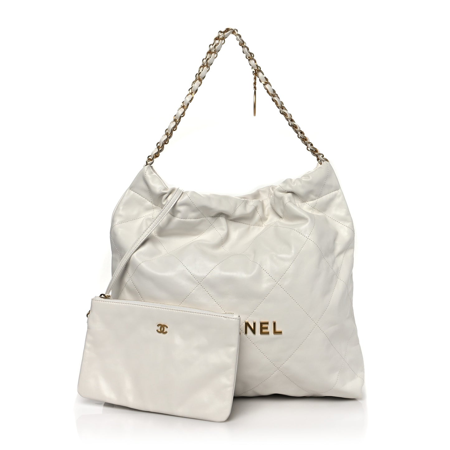 Shiny Calfskin Quilted Chanel 22 White
